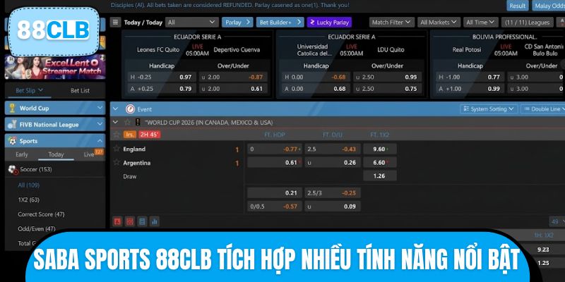 Saba Sports 88CLB tích hợp nhiều tính năng nổi bật
